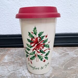 Lenox Ceramic Mug Holiday Edition Reuseable Holly Bow Pattern Collectible